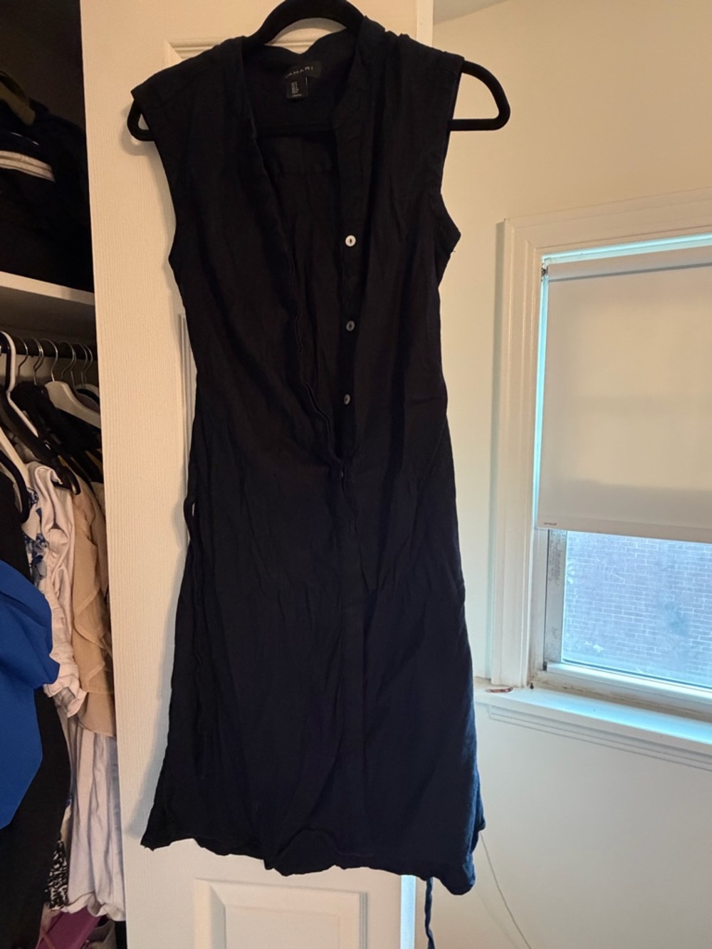 Tahari Black Sleeveless Button-Front Midi Dress
